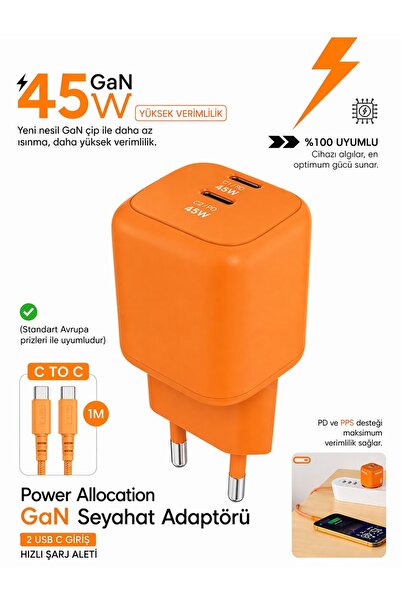 MO DOU 45W GaN Hızlı Şarj Adaptörü 2x USB-C PD PPS Type-C Şarj Aleti Avrupa F...