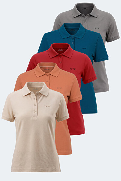 Slazenger VERA ΣΕΤ 5 ΤΕΜΑΧΙΩΝ Γυναικείο μπλουζάκι πόλο με λαιμόκοψη