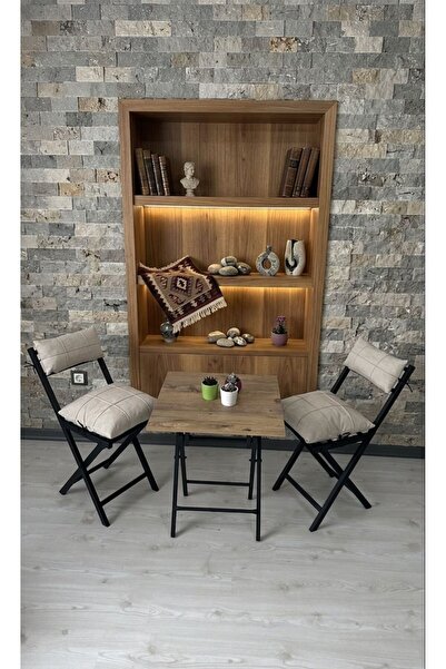 Sofmina Balkon Bahçe Mutfak 3'lü Bistro Set Katlanır 2 Sandalye 1 Masa