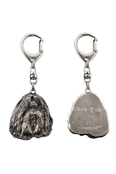 Art - Dog Shih Tzu, Chrysanthemum Dog I - Silver-plated key ring with a dog i...