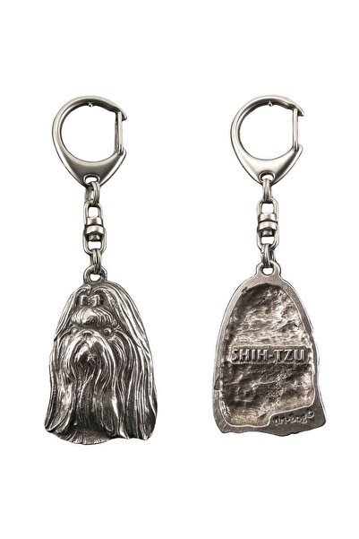 Art - Dog Shih Tzu, Chrysanthemum Dog - Silver-plated key ring with a dog in ...