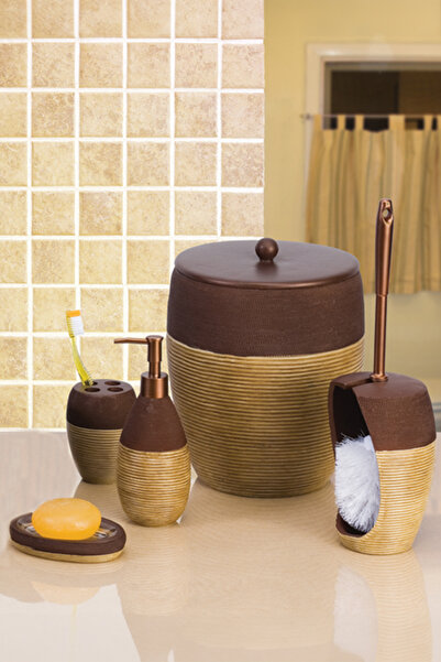 Prima Nova Rattan 5'li Banyo Seti - Kahverengi