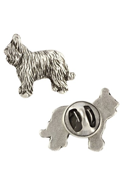 Art - Dog Briard, Berger de Brie II - Broșă câine placată cu argint, ac elega...