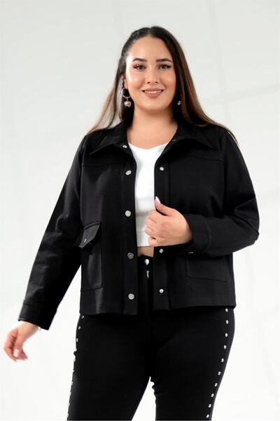 Roxxlen Γυναικείο μπουφάν μεγάλου μεγέθους με τσέπες και κουμπώματα