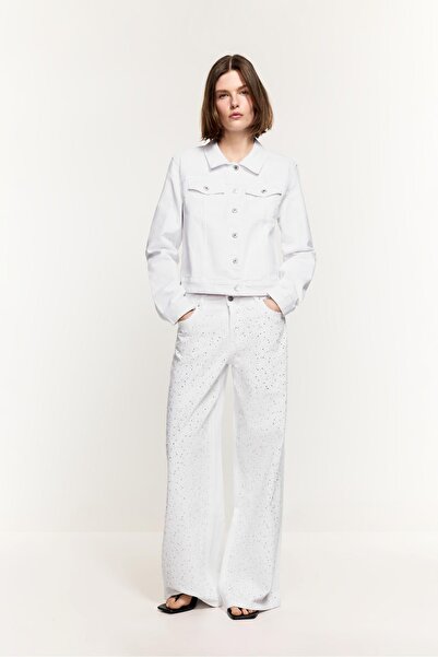 LEFTIES Parlak taşlı wide leg jean