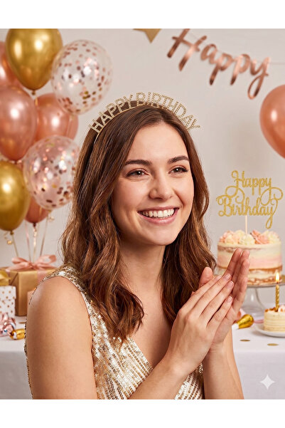 DODOMAR Crown Metal Stone Happy Birthday Χρυσή Κορώνα Γενεθλίων Αξεσουάρ για ...