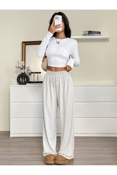 CAONNES Γυναικείο γκρι παντελόνι φόρμας - Με δέσιμο στη μέση, κατάλληλο για κ...