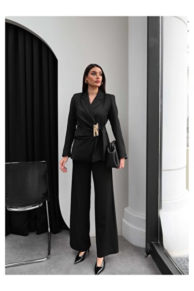 ESRAHELVACI Double-Breasted Collar Suit with Gold Accessories