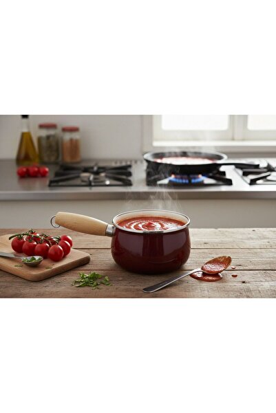Elista Enamel 14 cm Curved Wooden Handle Sauce Bowl Colorful Claret Red