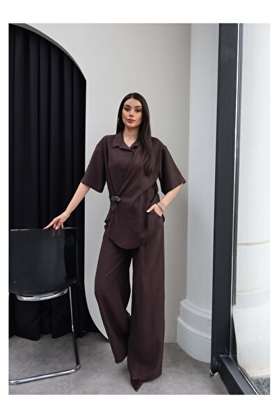 ESRAHELVACI Σετ Ασύμμετρο Πουκάμισο και Παντελόνι με Καρφίτσα