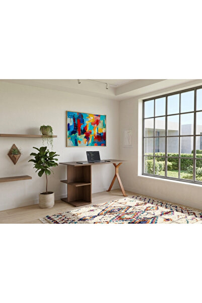 OEM Birou de lucru cu rafturi si picior, Stejar, 120x60x75cm
