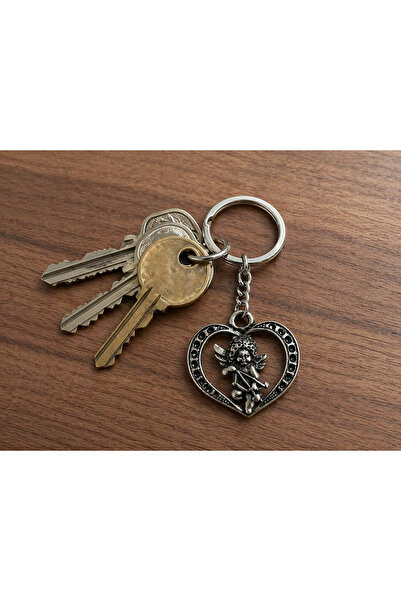HER ŞEY NOTA www.herseynota.com Gothic Heart Framed Angel Figured Metal Keych...