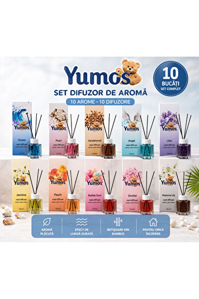 Yumoş Set de 10 odorizante de cameră cu bețișoare, 120 ml, Mix