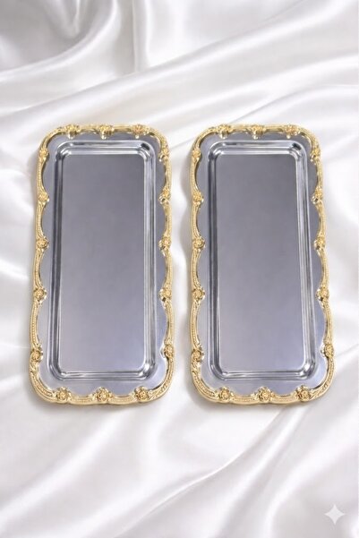 Simply Now Luxury Metal Baton Presentation Tray Set of 2 - 33.5X17.5 cm Promi...