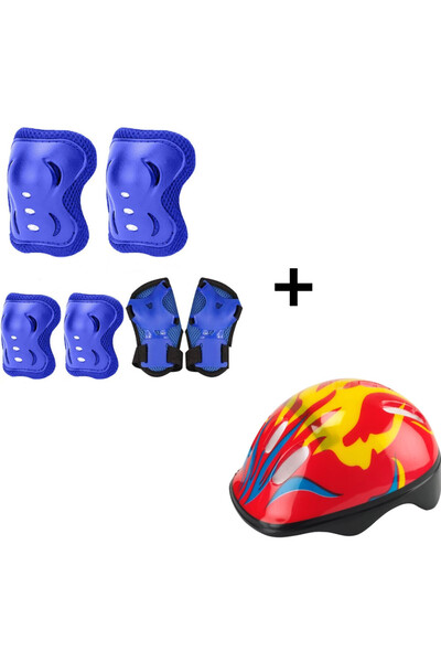 E-ANAMAG Κόκκινο Σετ Κράνους και Μπλε Προστατευτικός Εξοπλισμός: Επιγονατίδες...