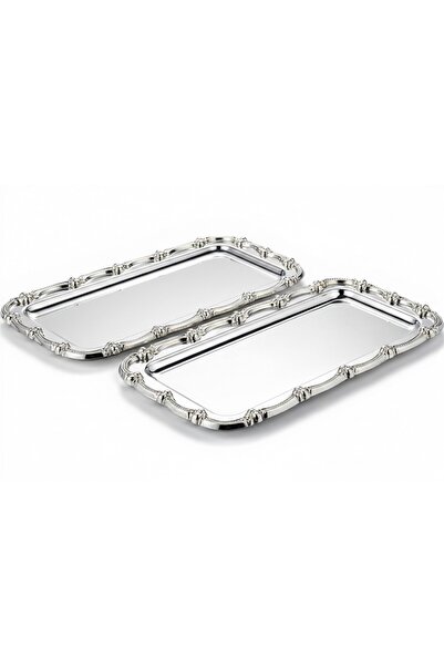 Simply Now Lüks Metal Baton Sunum Tepsisi 2'li Set - 33.5x17.5 cm Söz Nişan T...