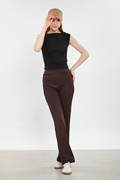 BARRELS AND OIL Γυναικείο Παντελόνι Ισπανικού Στυλ με Ελαστική Μέση - Πικρό Καφέ