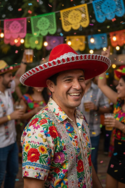 DODOMAR Pălărie mexicană Mărime mare 47 cm Roșu Argintiu Pălărie de lux pentr...