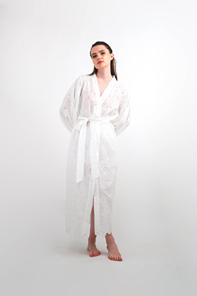 Mita Concept White Fistol Balloon Sleeve Kimono
