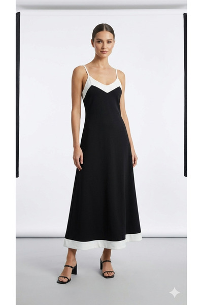 JANES Γυναικείο φόρεμα κρεπ με λουράκια και λαιμόκοψη V, με λεπτομέρεια τσέπη...