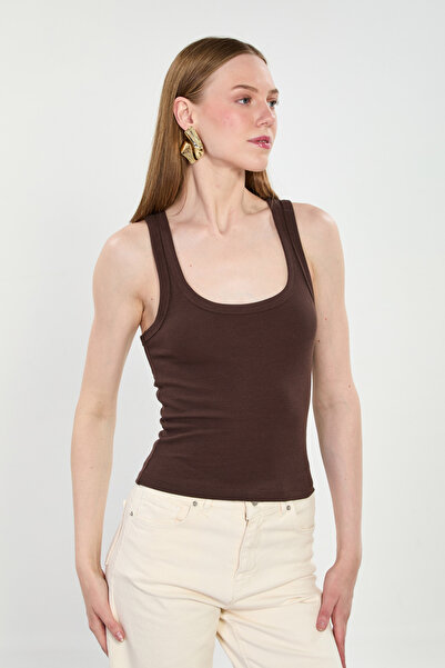 BARRELS AND OIL Γυναικείο κορμάκι με χοντρές τιράντες - Καφέ