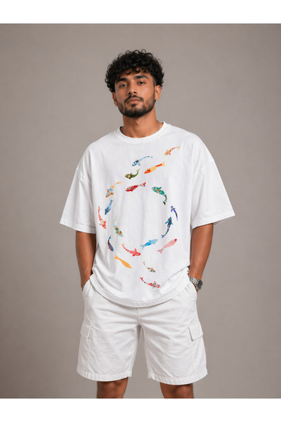 Nulivez Goldfish Printed Vintage Oversize Unisex T-Shirt Streetwear Washable ...