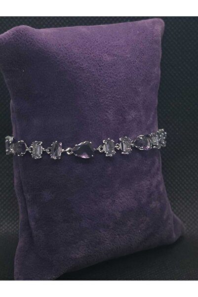 sarıyer silver سوار نسائي من الفولاذ مرصع بحجر الجمشت، مجوهرات من التيتانيوم،...