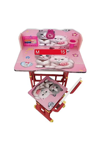 E-ANAMAG Παιδικό γραφείο με καρέκλα, Ροζ, M15, ρυθμιζόμενο, με μετρητήρα και ...