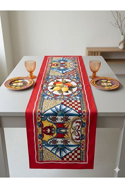 naya home 40x140cm Dokuma Leke Tutmaz Baskılı Tay Tüyü Kumaş Masa Örtüsü Deko...