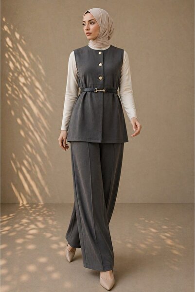 emiralife ZARA KREP KEMER DETAYLI YELEKLİ TAKIM