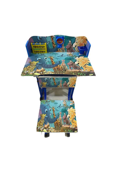 E-ANAMAG Γραφείο με καρέκλα για παιδιά, με σχέδιο ζώων της ζούγκλας, M30, ρυθ...