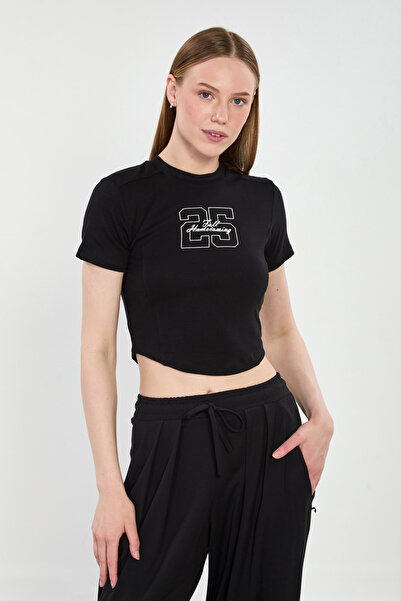 BARRELS AND OIL Γυναικείο Crop Body με στάμπα - Μαύρο