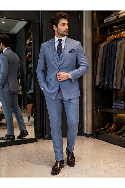 ŞIK ADAM Mavi Slim Fit Takım Elbise