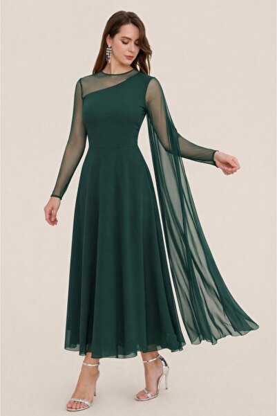 DRESSIFY Γυναικείο μακρυμάνικο φόρεμα από τούλι με λεπτομέρεια με μισό ζιβάγκ...