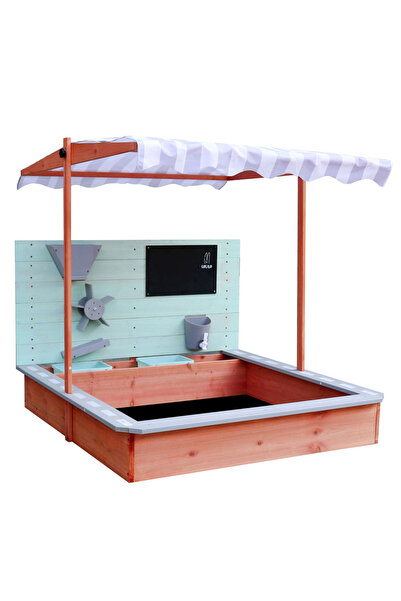 SERSIMO Ξύλινη παιδική αμμοδόχος με ρυθμιζόμενη οροφή και αξεσουάρ, 120x120 εκ.