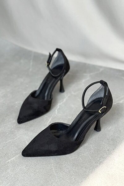 MODAADAM Γυναικεία ρουστίκ παπούτσια με λεπτό τακούνι - Μαύρο σουέντ