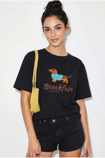 Bianco Lucci Γυναικείο T-Shirt Oversize με Κέντημα και Χάντρες στον Λαιμό 222...