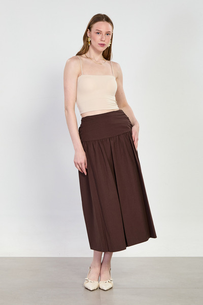 BARRELS AND OIL Γυναικεία Φούστα Μίντι με Λάστιχο στη Μέση - Καφέ Πικρό