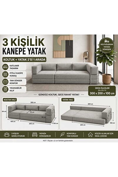 COLORMİX Fitilli Kadife Katlanır Kanepe Yatak Koltuk Tam Sünger Yer Yatağı Mo...