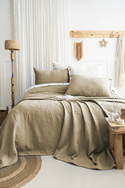 Şaheser Home Collection Julia Jacquard Bedspread Set, Floral Embossed 100% Co...