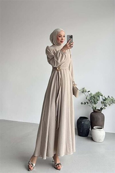 Dipmoda Γυναικείο μπεζ χρυσό φόρεμα ισλαμικής ενδυμασίας με λεπτομέρειες από ...
