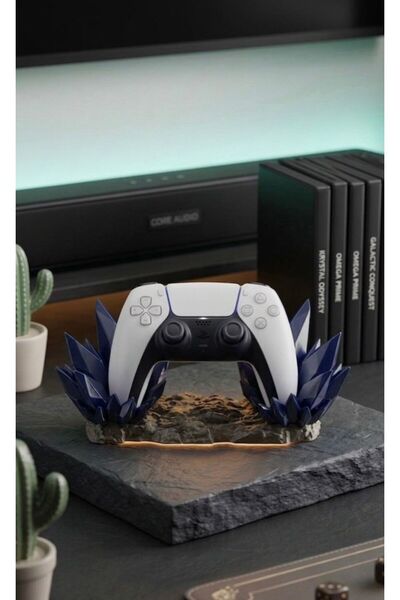3D Tasarım Kristal Mağara Oyun Kolu Standı - Kristal Detaylı Gamepad Tutucu-G...