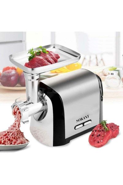 SOKANY 3200W Electric Meat Grinder 3-in-1 Stainless Steel Mincer with 3 Grinding Plates 6.5L Capacity Kubbe Sausage Maker Fast Grinding for Meat Fish & Vegetables