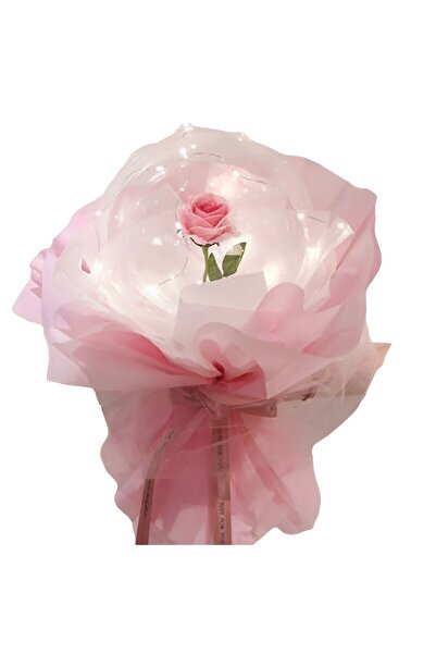 OEM Balon LED Trandafir cu Lumini, Tip Buchet, Diametru 35 cm, Roz