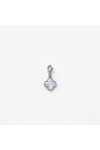 Silveranka 925 Ayar Gümüş Beyaz Taşlı Yonca Charm - Kolye Ucu