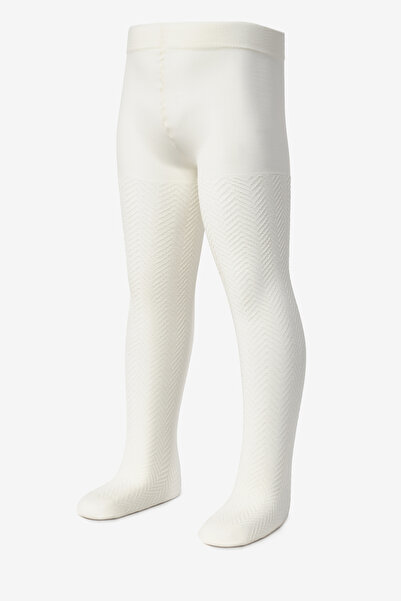 Le Mabelle Κοριτσίστικο καλσόν με σχέδιο ζιγκ-ζαγκ σε χρώμα εκρού