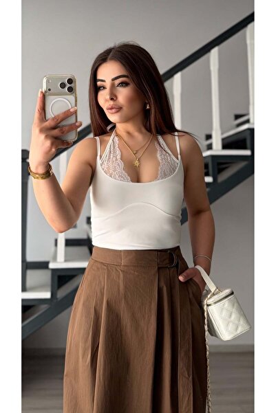 Oslove Εκρού Τοπ με Δαντέλα και Δέσιμο στο Λαιμό