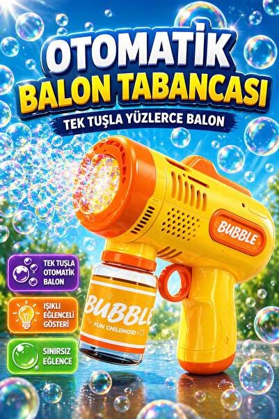 Battery Powered Lighted Automatic Balloon Foam Gun 14cm – Bubble Gun Toy that Ejects Hundreds of Balloons with One Button