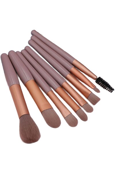 Cyrax 8-Piece Portable Mini Makeup Brush Set with Included Brown Storage Case
