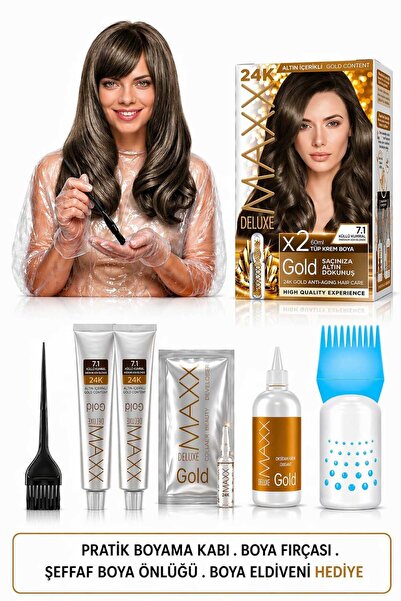 MAXX DELUXE Golden Beauty Set Saç Boyası 7.1 Küllü Kumral 2 Li + Fırça+Pratik...